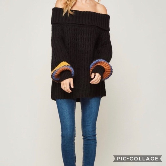 SALE! Stay Warm! Black Off the Shoulders Sweater - Picture 3 of 6